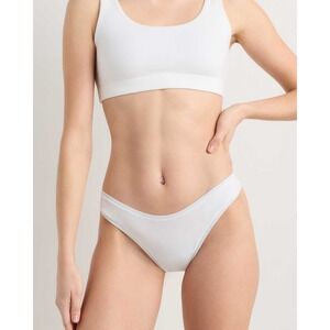 Quince White Organic Cotton High Leg Thong Underwear Panties Small